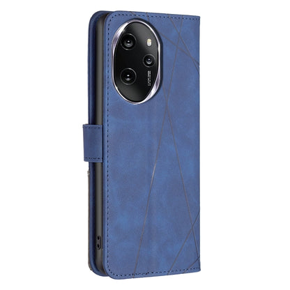 Honor 100 Pro Wallet Case – Rhombus Texture PU Leather, Magnetic Buckle, Card Slots, Stand Function, Shockproof Protective Cover