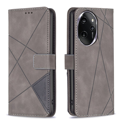 Honor 100 Pro Wallet Case – Rhombus Texture PU Leather, Magnetic Buckle, Card Slots, Stand Function, Shockproof Protective Cover