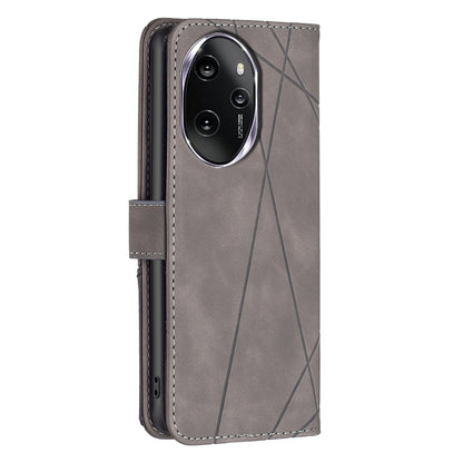 Honor 100 Pro Wallet Case – Rhombus Texture PU Leather, Magnetic Buckle, Card Slots, Stand Function, Shockproof Protective Cover