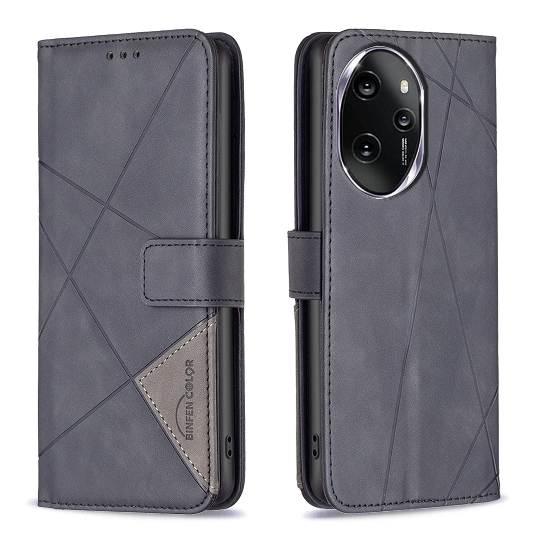 Honor 100 Pro Wallet Case – Rhombus Texture PU Leather, Magnetic Buckle, Card Slots, Stand Function, Shockproof Protective Cover