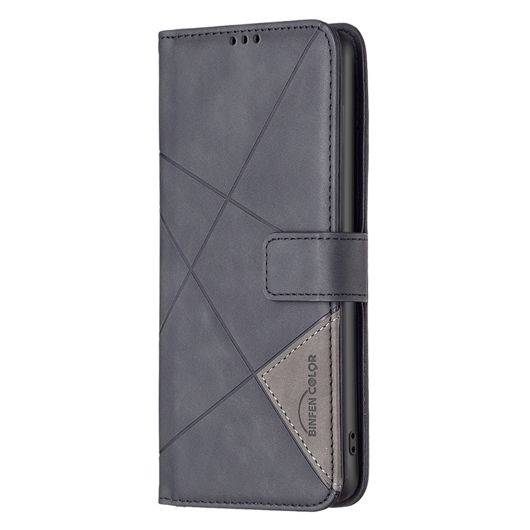 Honor 100 Pro Wallet Case – Rhombus Texture PU Leather, Magnetic Buckle, Card Slots, Stand Function, Shockproof Protective Cover