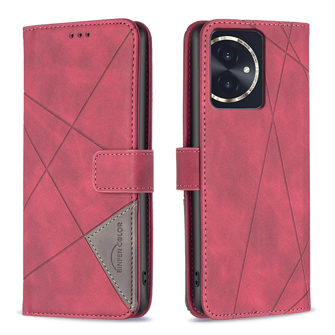 Honor 100 Wallet Case – Rhombus Texture PU Leather, Magnetic Buckle, Card Slots, Stand Function, Shockproof Protective Cover