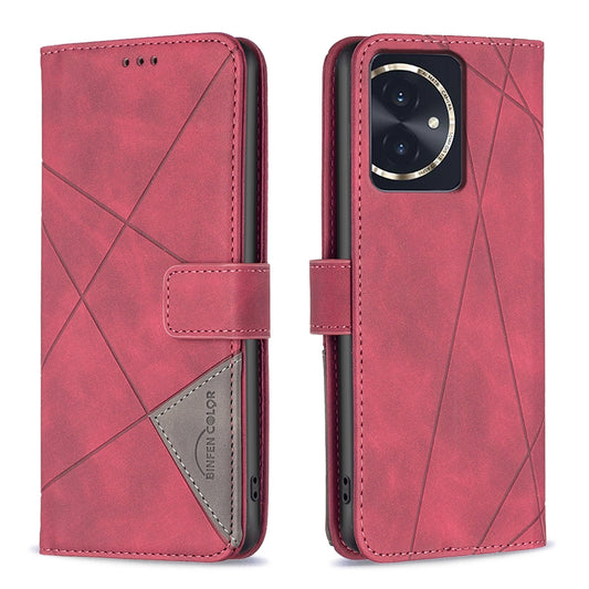 Honor 100 Wallet Case – Rhombus Texture PU Leather, Magnetic Buckle, Card Slots, Stand Function, Shockproof Protective Cover
