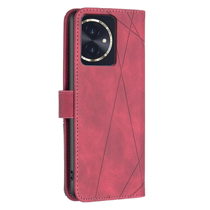 Honor 100 Wallet Case – Rhombus Texture PU Leather, Magnetic Buckle, Card Slots, Stand Function, Shockproof Protective Cover