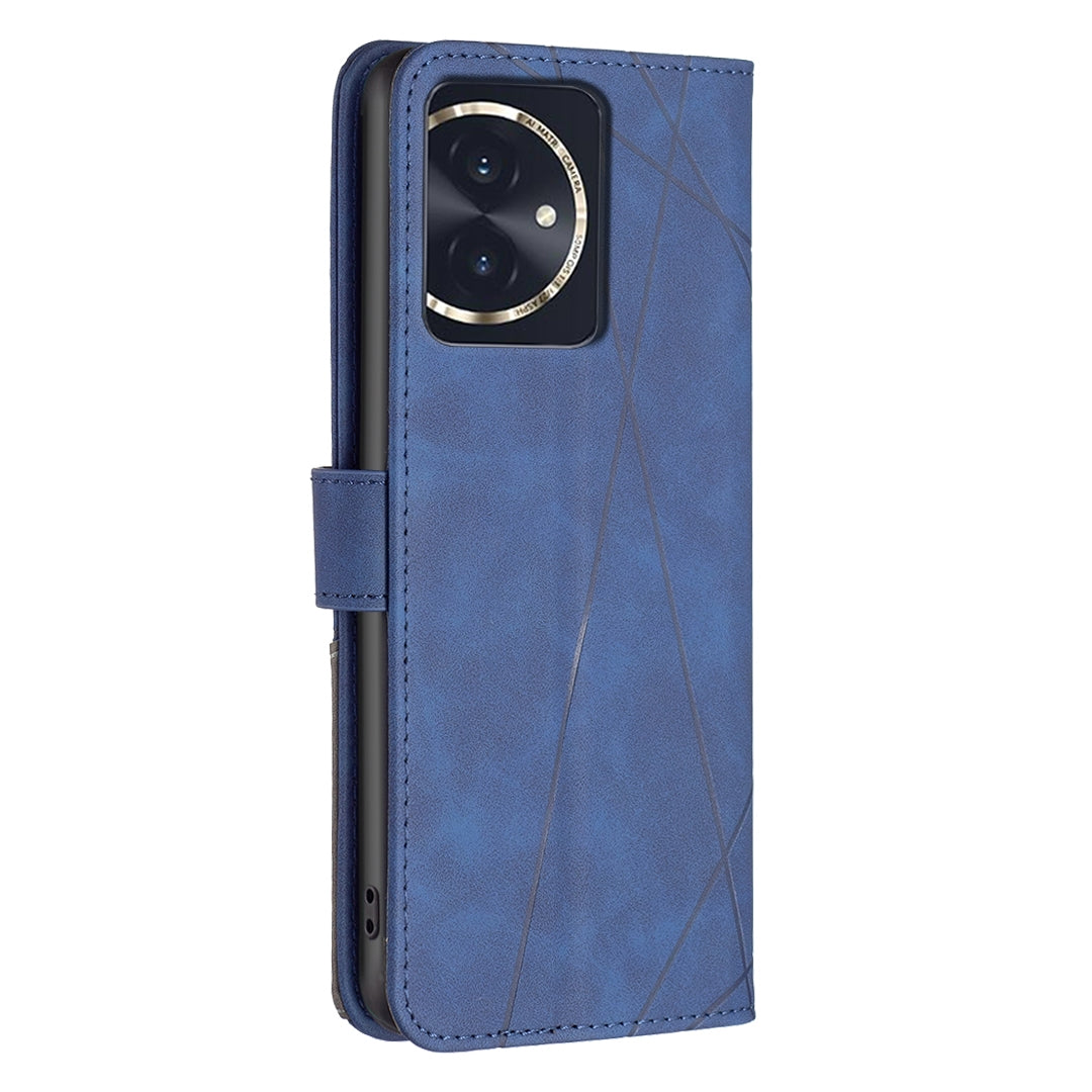 Honor 100 Wallet Case – Rhombus Texture PU Leather, Magnetic Buckle, Card Slots, Stand Function, Shockproof Protective Cover