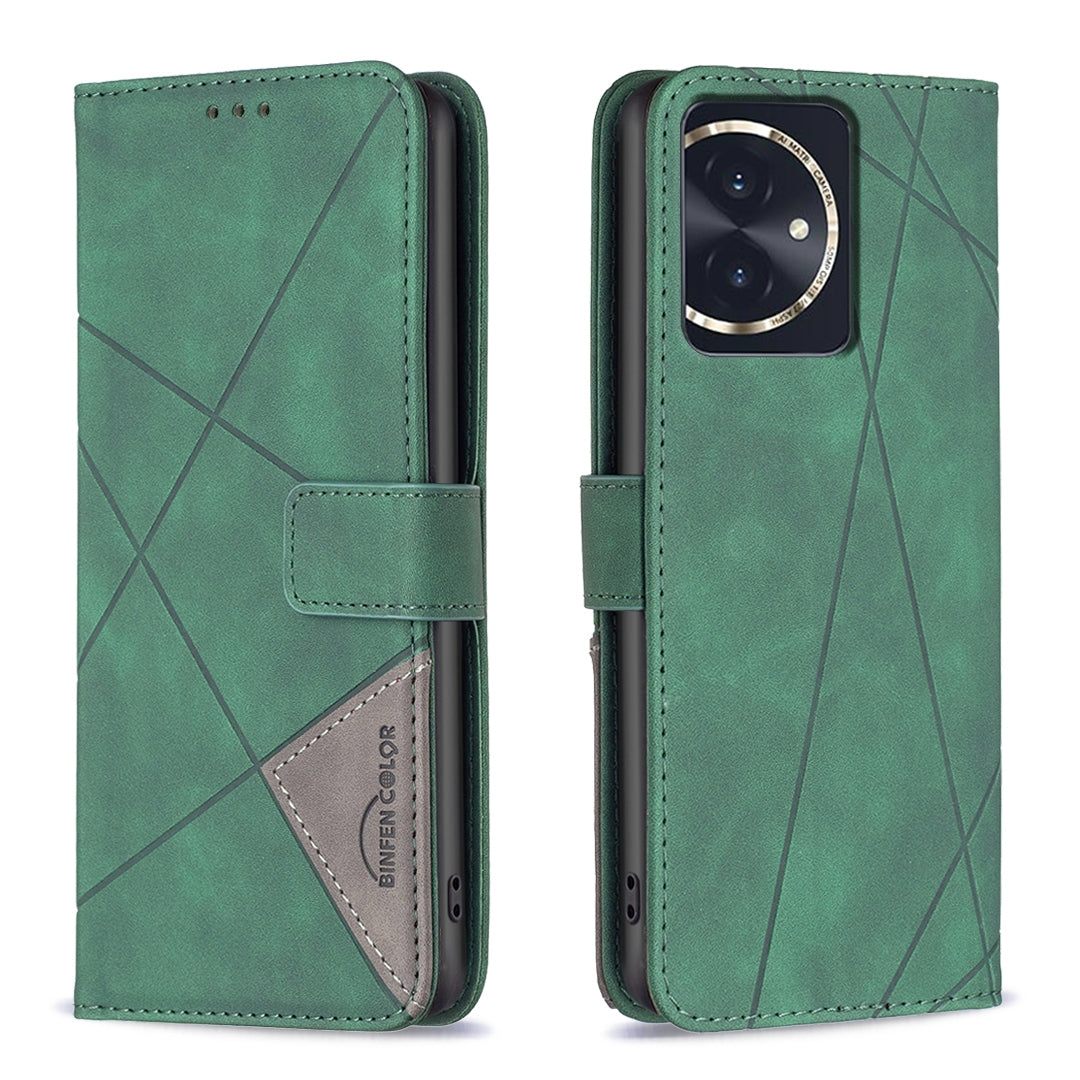 Honor 100 Wallet Case – Rhombus Texture PU Leather, Magnetic Buckle, Card Slots, Stand Function, Shockproof Protective Cover