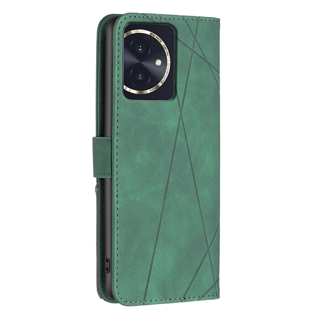 Honor 100 Wallet Case – Rhombus Texture PU Leather, Magnetic Buckle, Card Slots, Stand Function, Shockproof Protective Cover