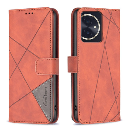 Honor 100 Wallet Case – Rhombus Texture PU Leather, Magnetic Buckle, Card Slots, Stand Function, Shockproof Protective Cover