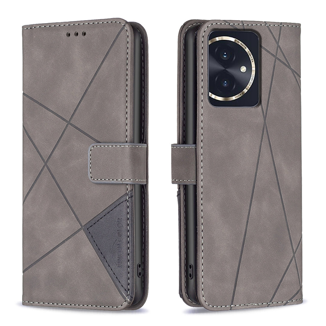 Honor 100 Wallet Case – Rhombus Texture PU Leather, Magnetic Buckle, Card Slots, Stand Function, Shockproof Protective Cover