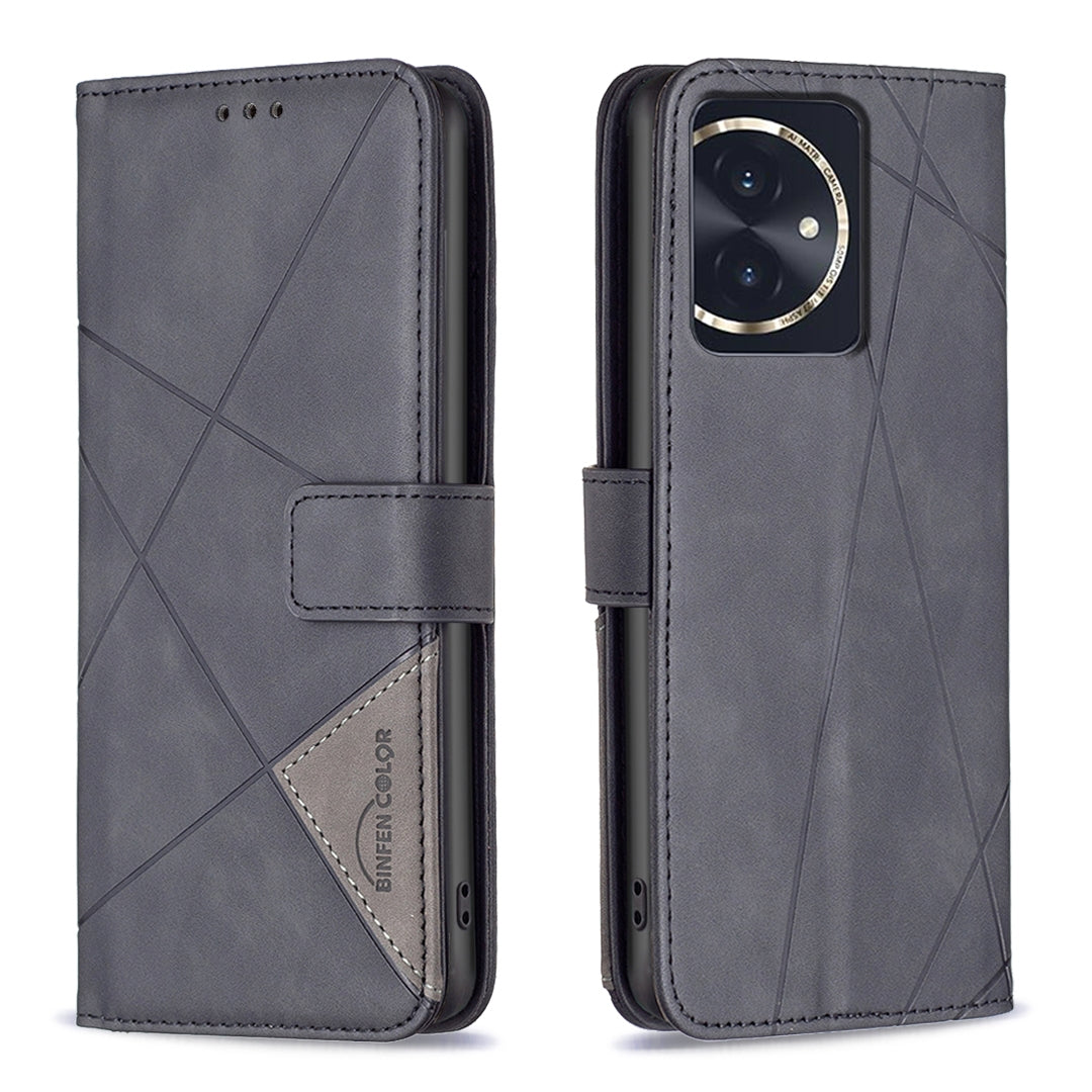 Honor 100 Wallet Case – Rhombus Texture PU Leather, Magnetic Buckle, Card Slots, Stand Function, Shockproof Protective Cover