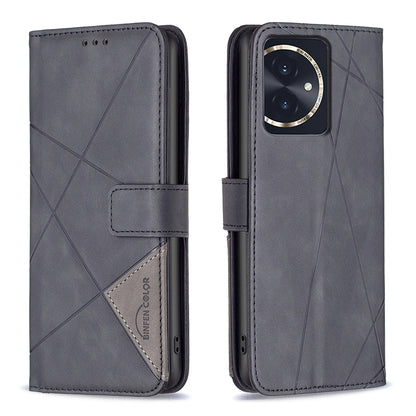 Honor 100 Wallet Case – Rhombus Texture PU Leather, Magnetic Buckle, Card Slots, Stand Function, Shockproof Protective Cover