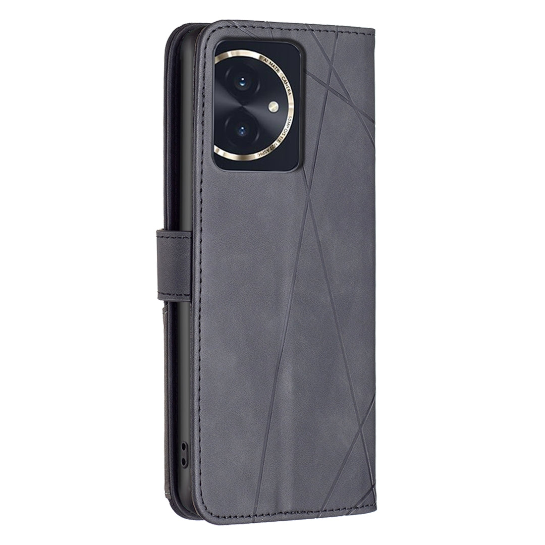 Honor 100 Wallet Case – Rhombus Texture PU Leather, Magnetic Buckle, Card Slots, Stand Function, Shockproof Protective Cover
