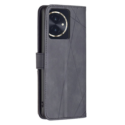 Honor 100 Wallet Case – Rhombus Texture PU Leather, Magnetic Buckle, Card Slots, Stand Function, Shockproof Protective Cover