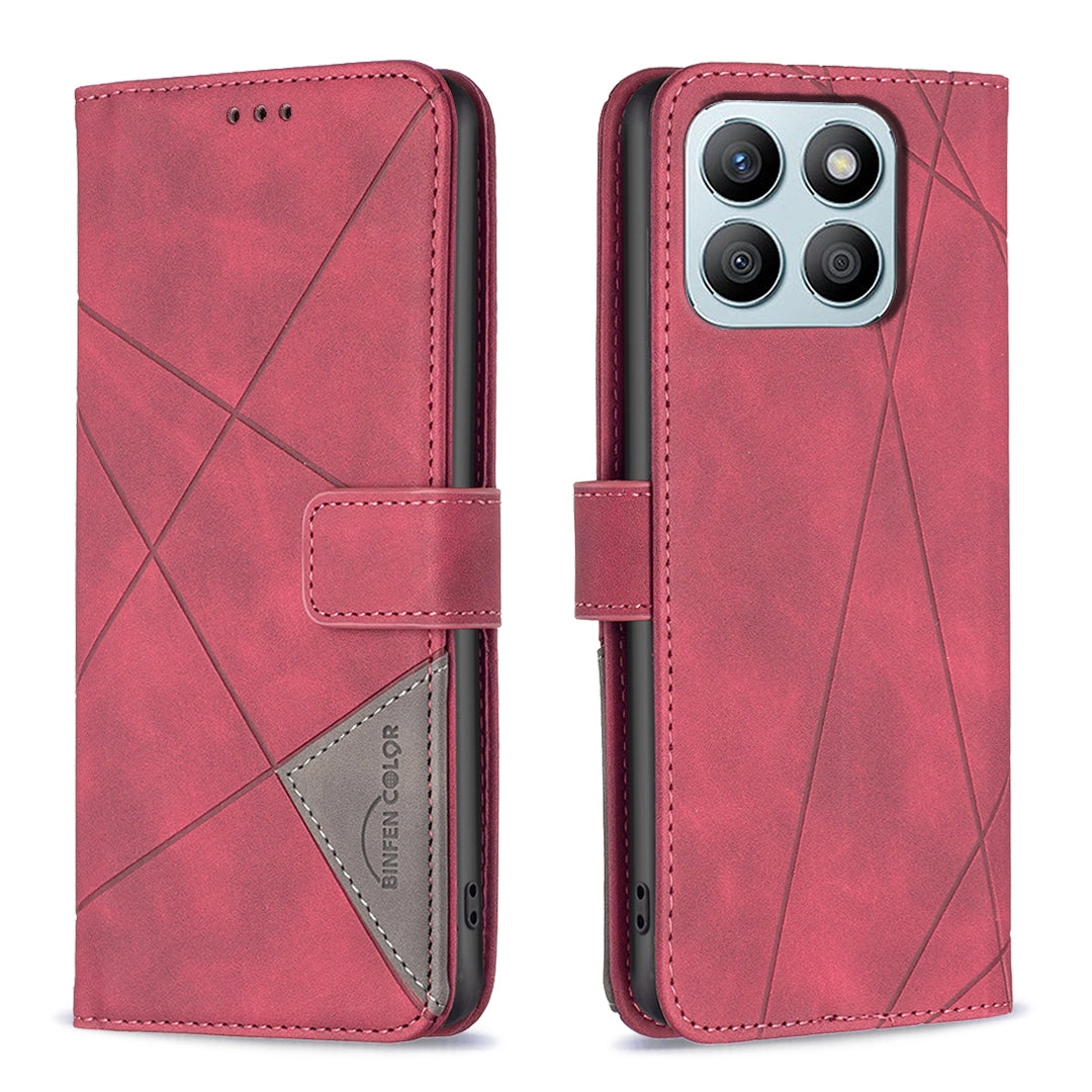 Honor X8b Wallet Case – Rhombus Texture PU Leather, Magnetic Buckle, Card Slots, Stand Function, Shockproof Protective Cover