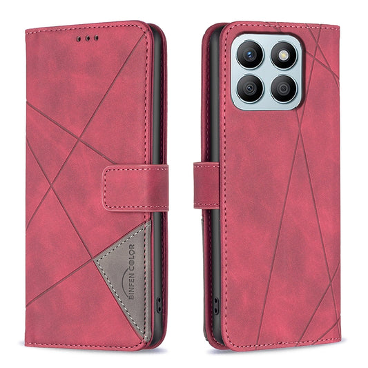Honor X8b Wallet Case – Rhombus Texture PU Leather, Magnetic Buckle, Card Slots, Stand Function, Shockproof Protective Cover