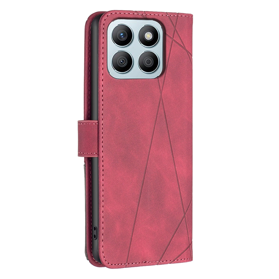 Honor X8b Wallet Case – Rhombus Texture PU Leather, Magnetic Buckle, Card Slots, Stand Function, Shockproof Protective Cover