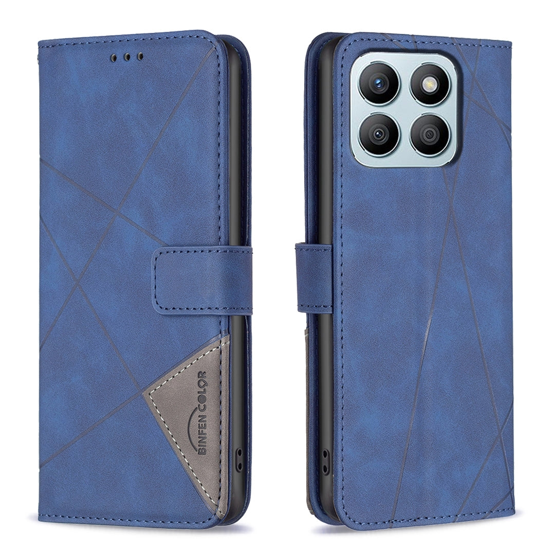 Honor X8b Wallet Case – Rhombus Texture PU Leather, Magnetic Buckle, Card Slots, Stand Function, Shockproof Protective Cover