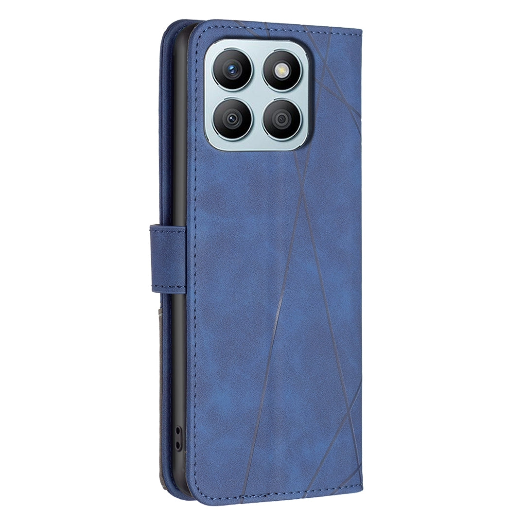 Honor X8b Wallet Case – Rhombus Texture PU Leather, Magnetic Buckle, Card Slots, Stand Function, Shockproof Protective Cover
