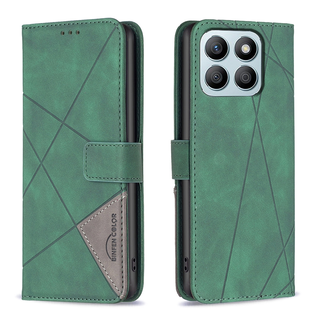 Honor X8b Wallet Case – Rhombus Texture PU Leather, Magnetic Buckle, Card Slots, Stand Function, Shockproof Protective Cover
