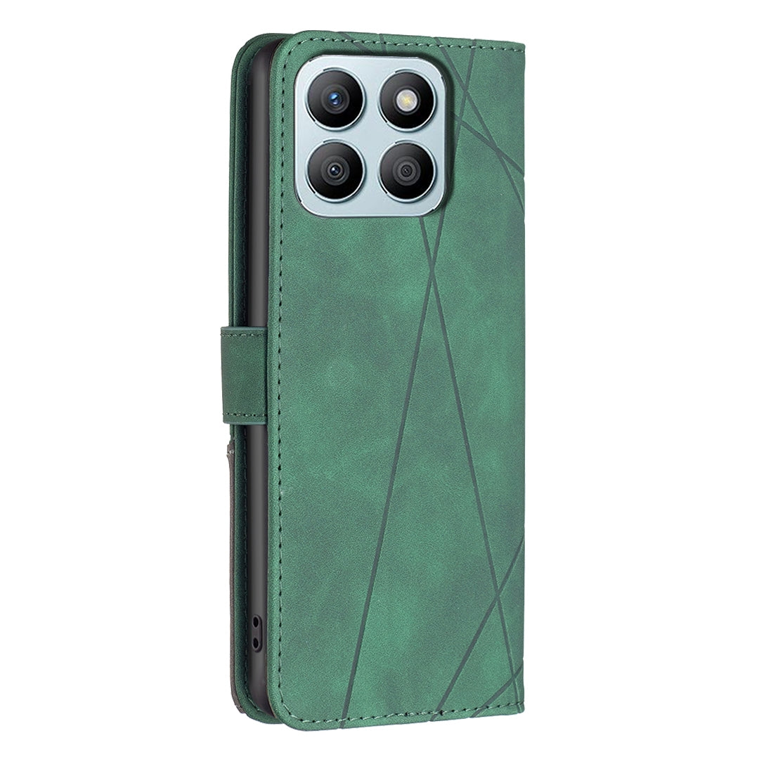 Honor X8b Wallet Case – Rhombus Texture PU Leather, Magnetic Buckle, Card Slots, Stand Function, Shockproof Protective Cover