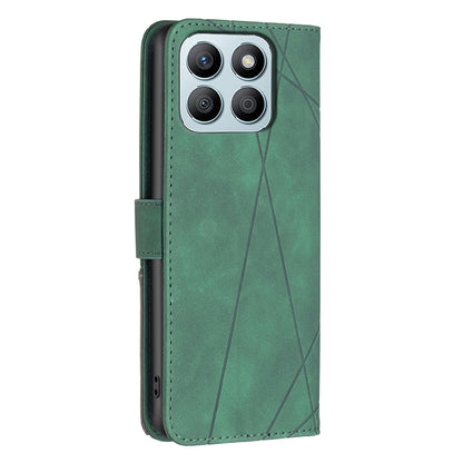 Honor X8b Wallet Case – Rhombus Texture PU Leather, Magnetic Buckle, Card Slots, Stand Function, Shockproof Protective Cover