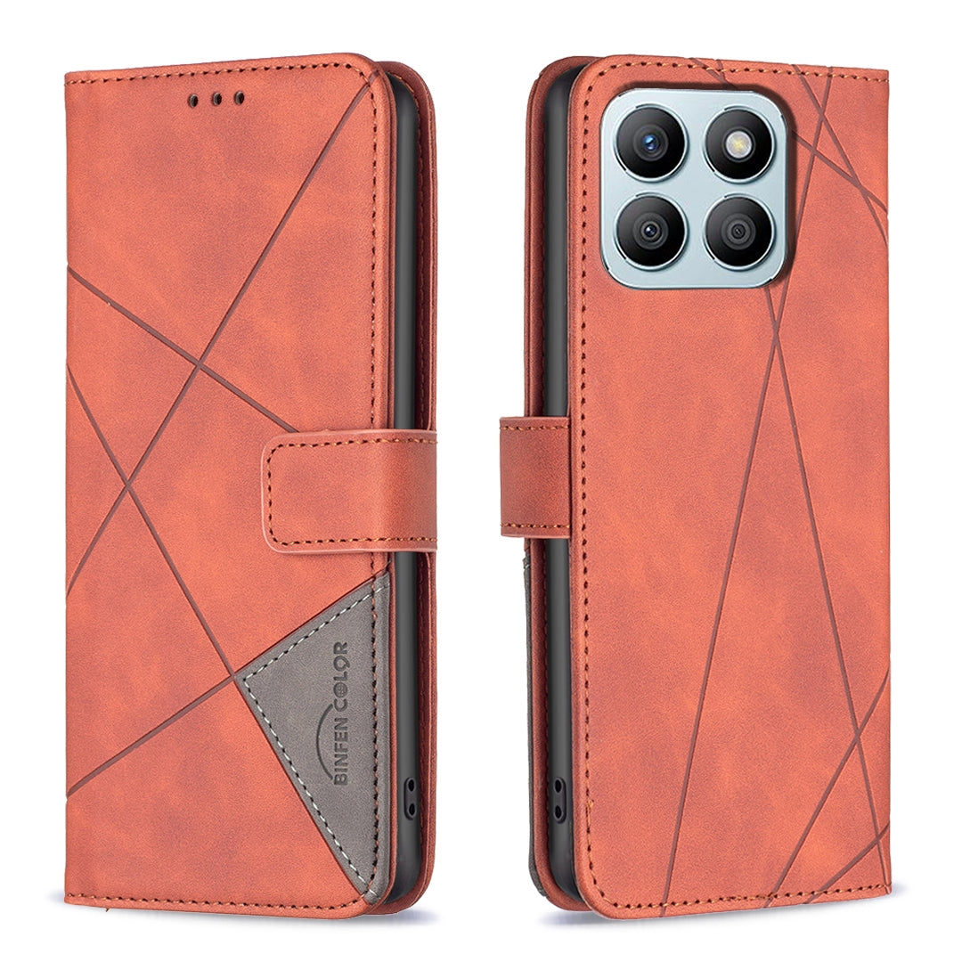 Honor X8b Wallet Case – Rhombus Texture PU Leather, Magnetic Buckle, Card Slots, Stand Function, Shockproof Protective Cover