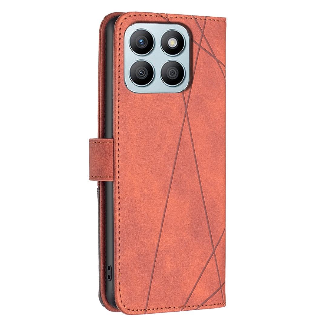 Honor X8b Wallet Case – Rhombus Texture PU Leather, Magnetic Buckle, Card Slots, Stand Function, Shockproof Protective Cover