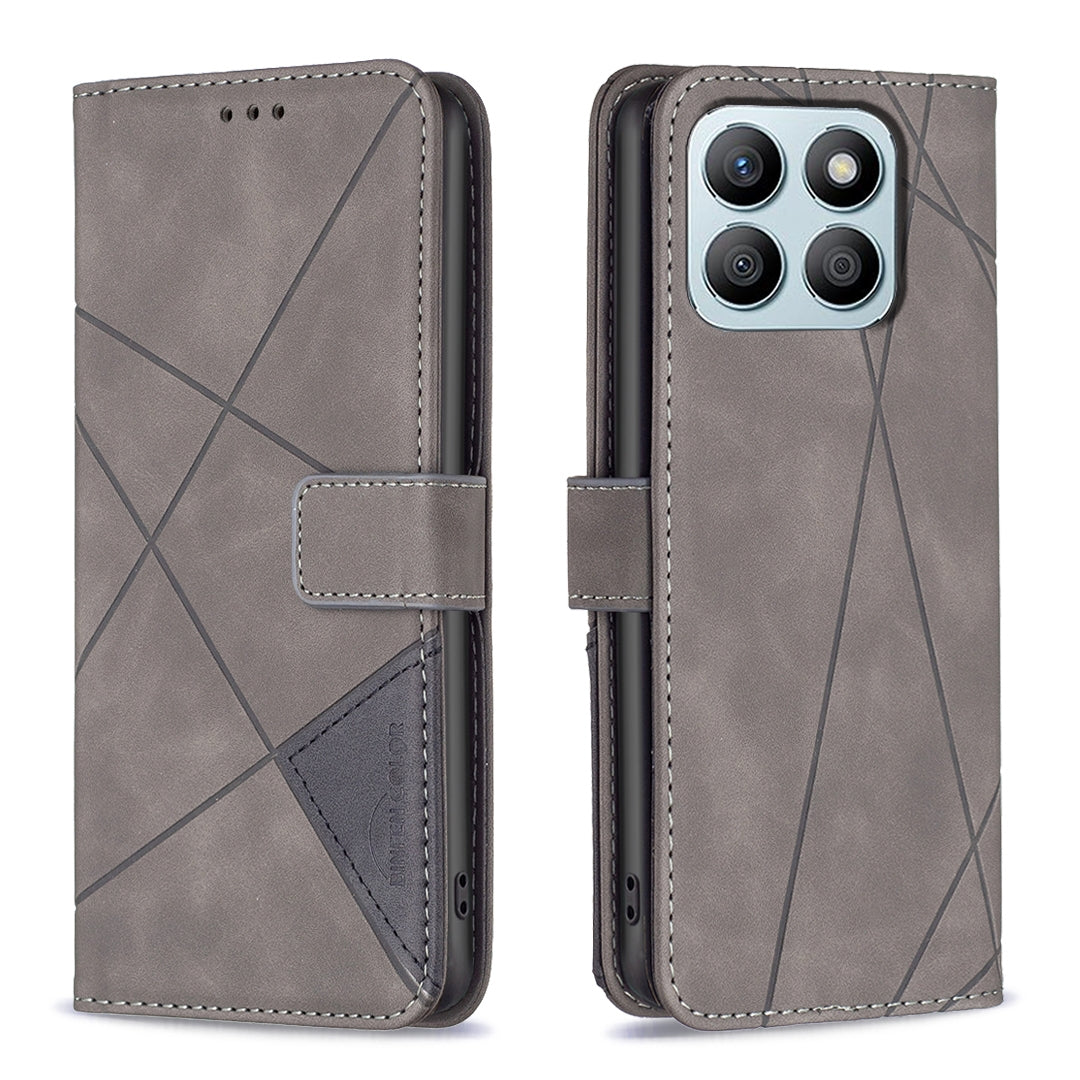 Honor X8b Wallet Case – Rhombus Texture PU Leather, Magnetic Buckle, Card Slots, Stand Function, Shockproof Protective Cover