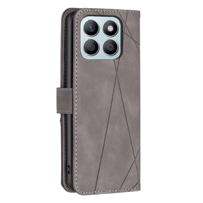 Honor X8b Wallet Case – Rhombus Texture PU Leather, Magnetic Buckle, Card Slots, Stand Function, Shockproof Protective Cover
