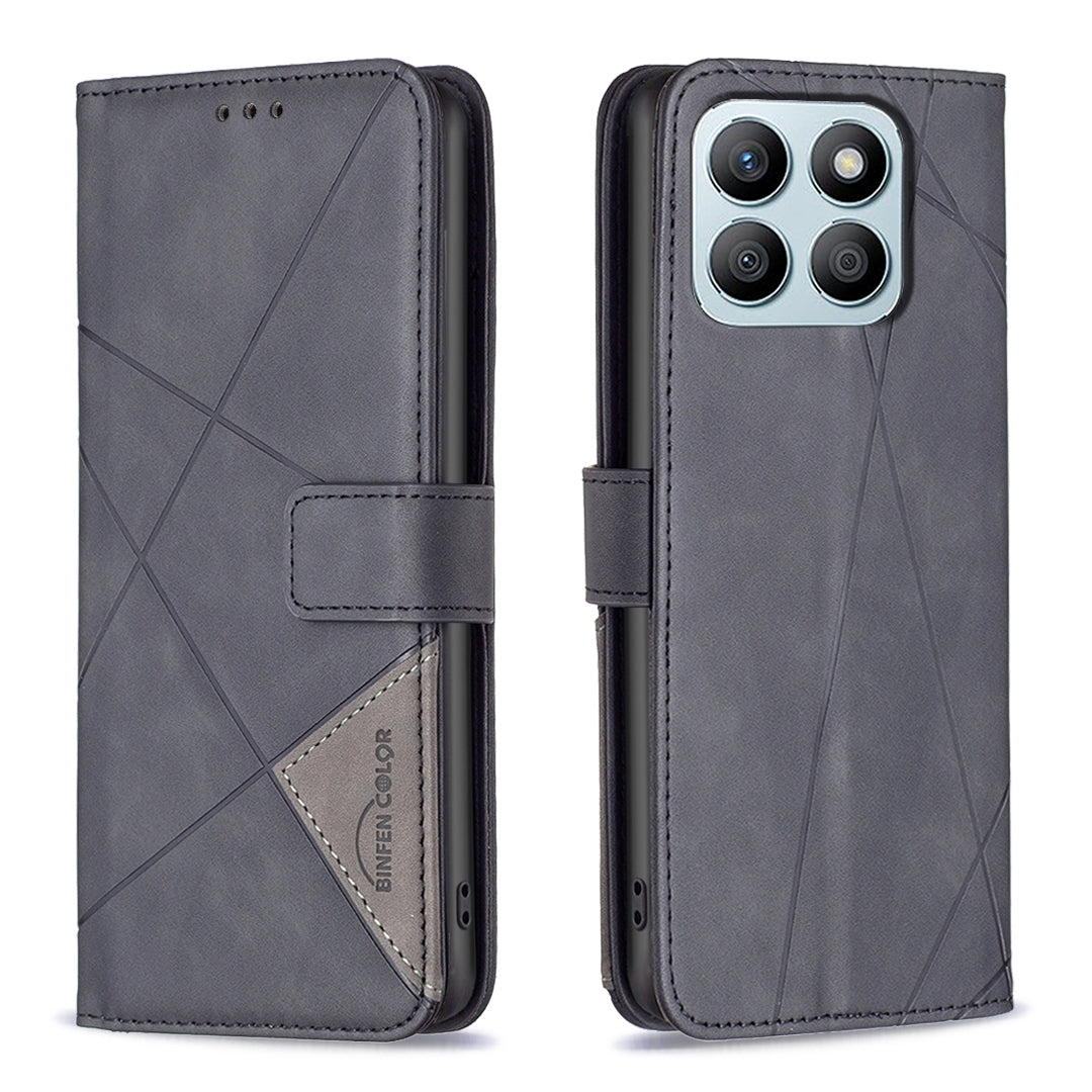 Honor X8b Wallet Case – Rhombus Texture PU Leather, Magnetic Buckle, Card Slots, Stand Function, Shockproof Protective Cover