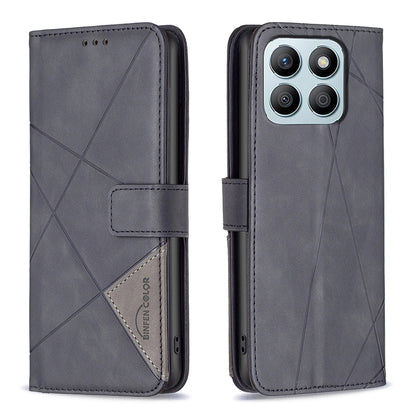 Honor X8b Wallet Case – Rhombus Texture PU Leather, Magnetic Buckle, Card Slots, Stand Function, Shockproof Protective Cover