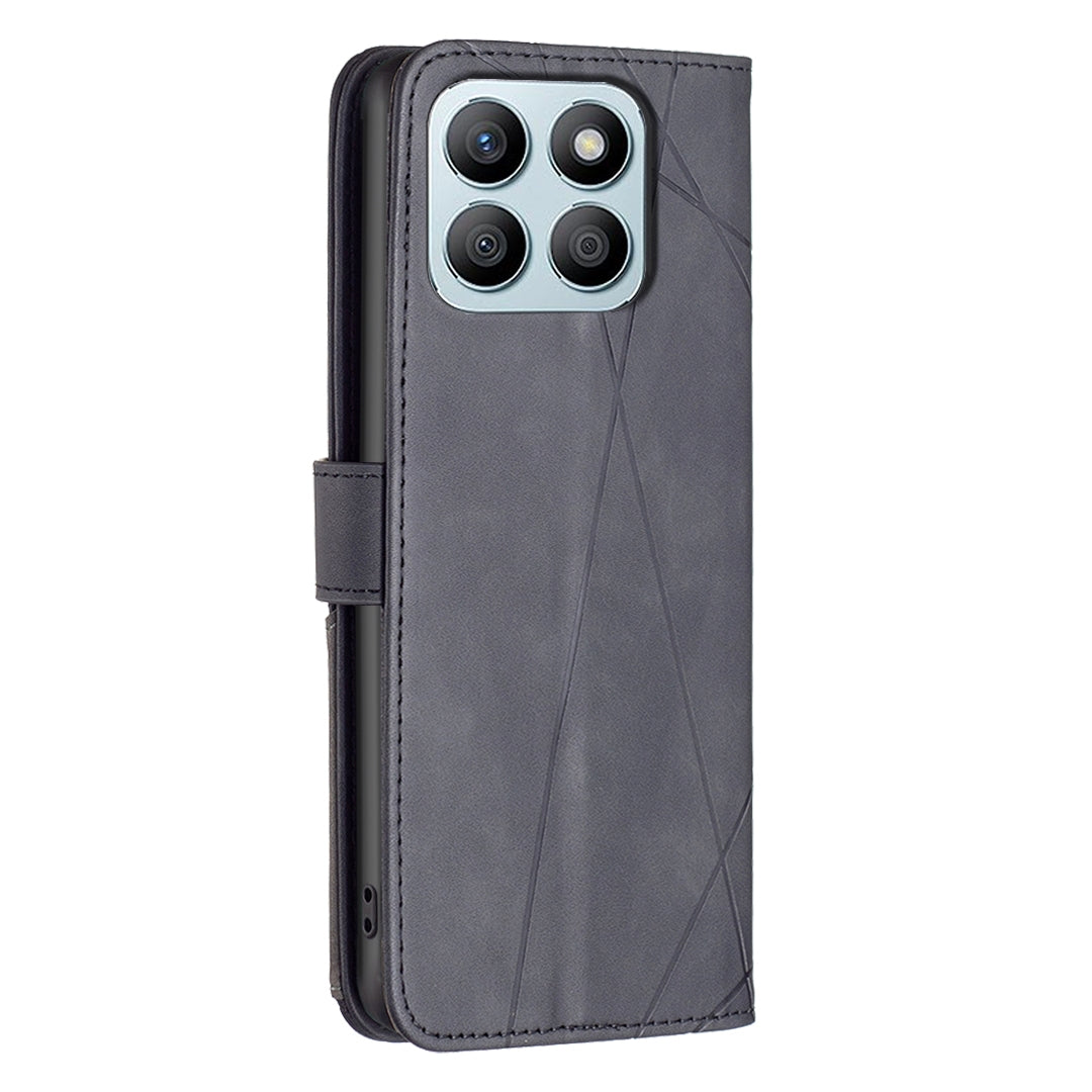 Honor X8b Wallet Case – Rhombus Texture PU Leather, Magnetic Buckle, Card Slots, Stand Function, Shockproof Protective Cover