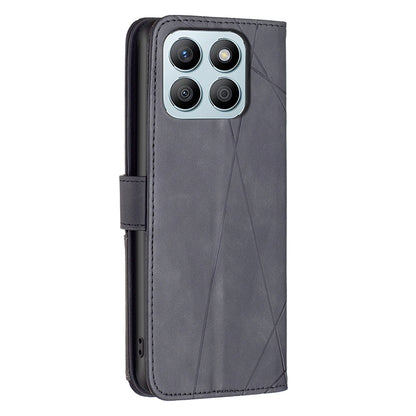 Honor X8b Wallet Case – Rhombus Texture PU Leather, Magnetic Buckle, Card Slots, Stand Function, Shockproof Protective Cover