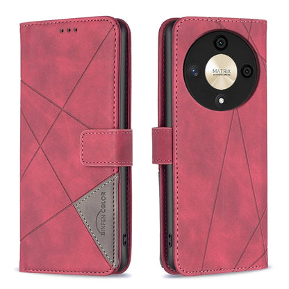 Honor X9b Wallet Case – Rhombus Texture PU Leather, Magnetic Buckle, Card Slots, Stand Function, Shockproof Protective Cover