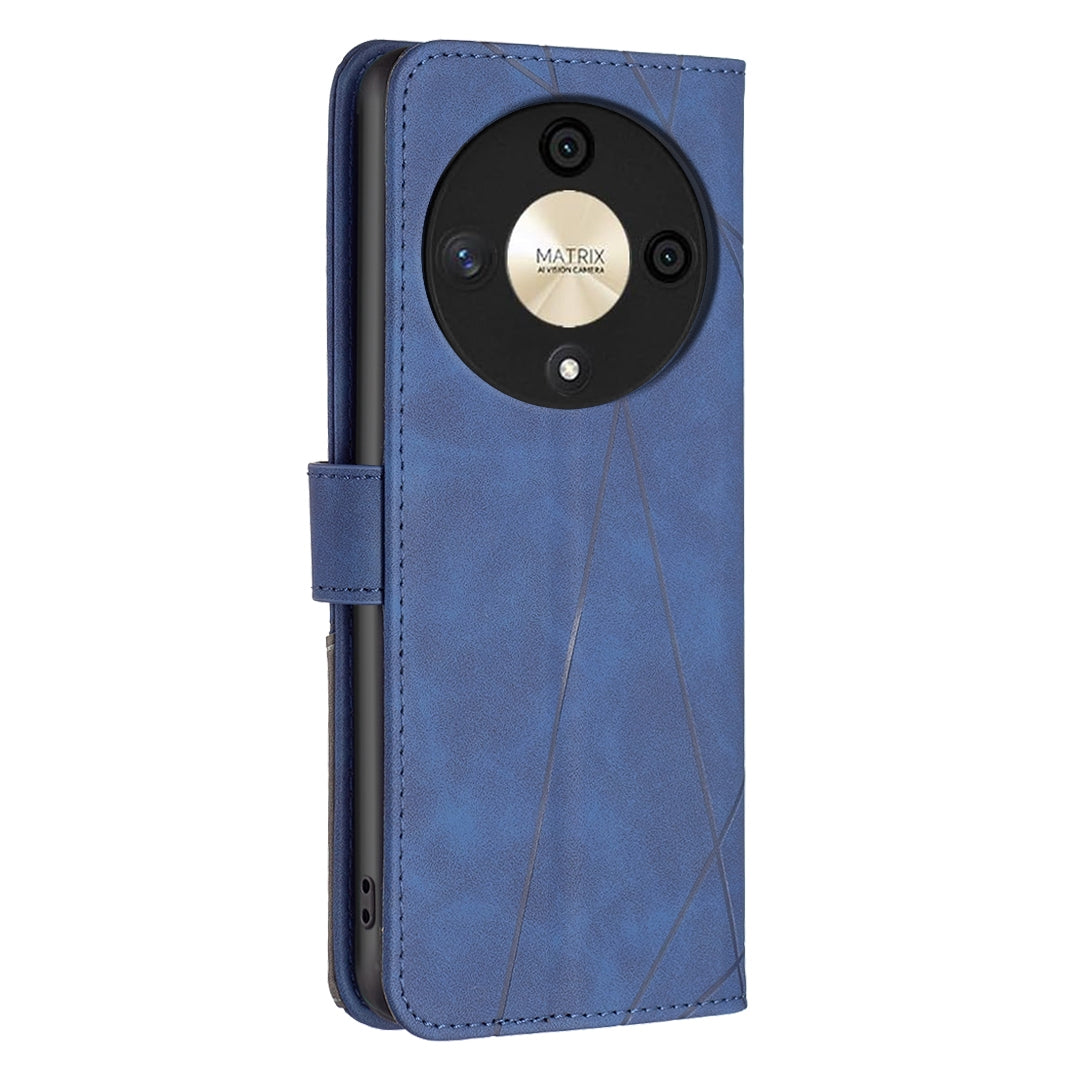 Honor X9b Wallet Case – Rhombus Texture PU Leather, Magnetic Buckle, Card Slots, Stand Function, Shockproof Protective Cover