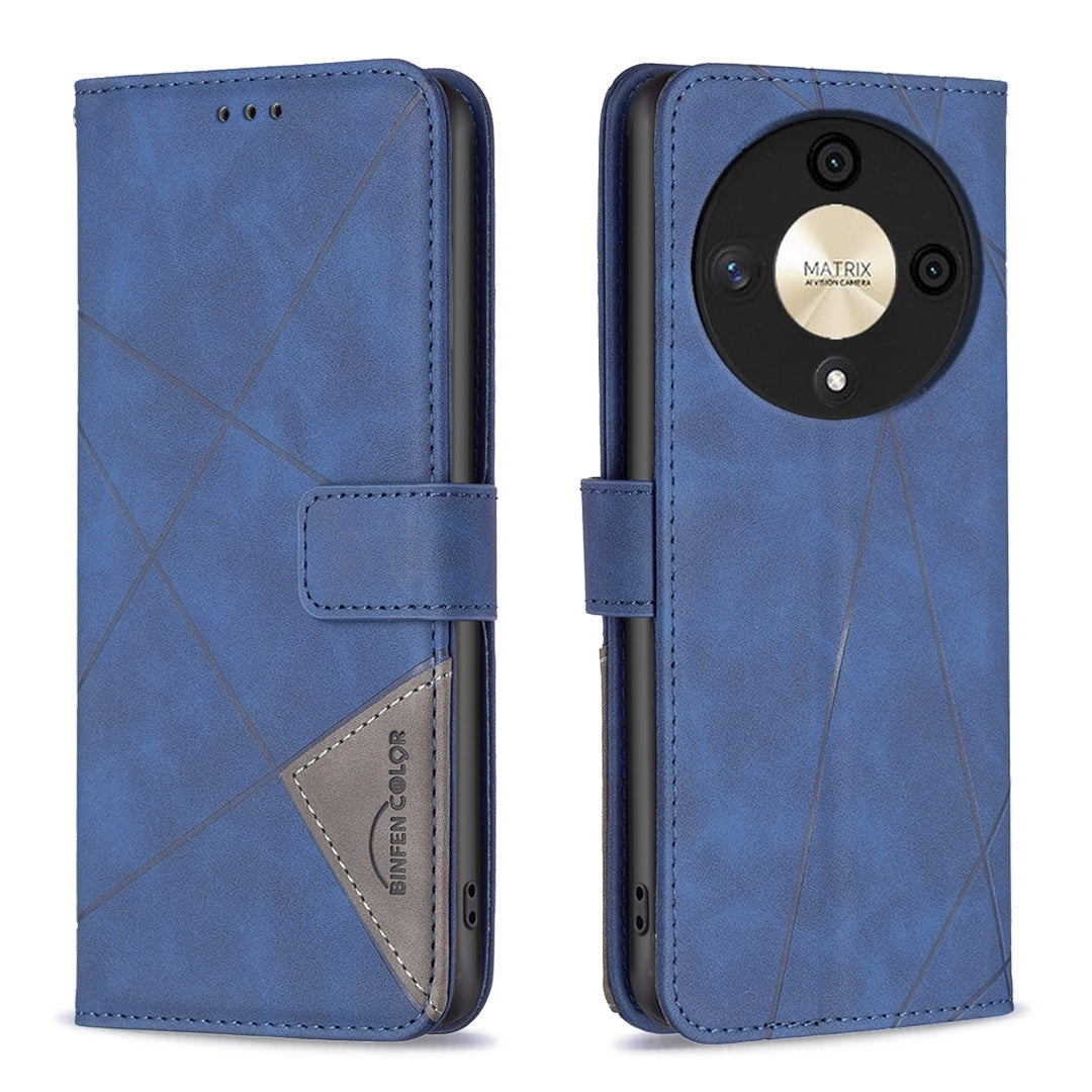 Honor Magic6 Lite 5G Wallet Case – Rhombus Texture PU Leather, Magnetic Buckle, Card Slots, Stand Function, Shockproof Protective Cover