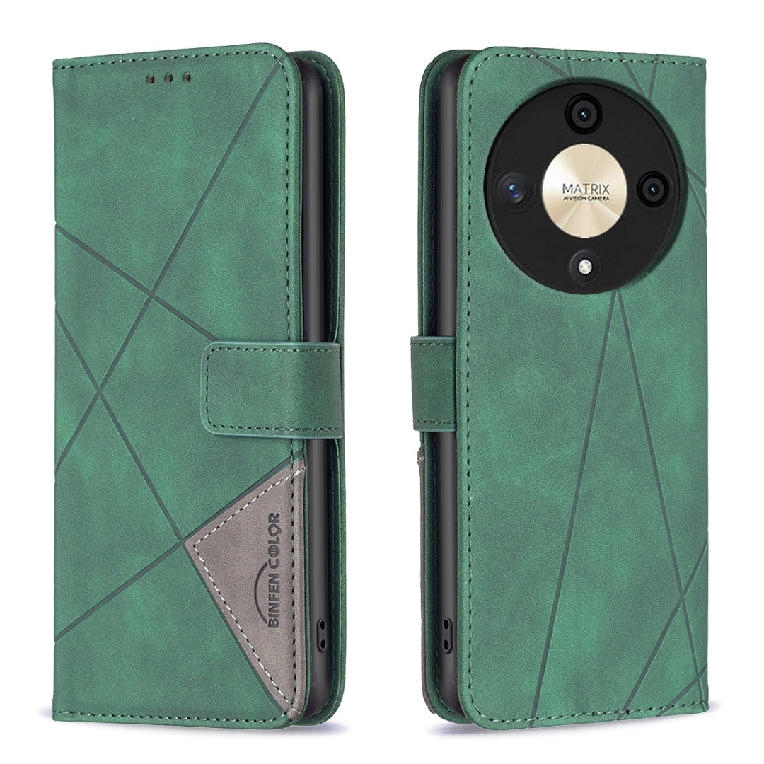 Honor X9b Wallet Case – Rhombus Texture PU Leather, Magnetic Buckle, Card Slots, Stand Function, Shockproof Protective Cover