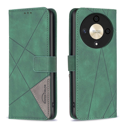 Honor Magic6 Lite 5G Wallet Case – Rhombus Texture PU Leather, Magnetic Buckle, Card Slots, Stand Function, Shockproof Protective Cover