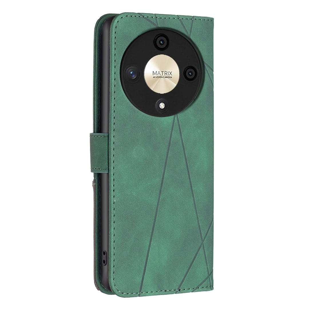 Honor X9b Wallet Case – Rhombus Texture PU Leather, Magnetic Buckle, Card Slots, Stand Function, Shockproof Protective Cover