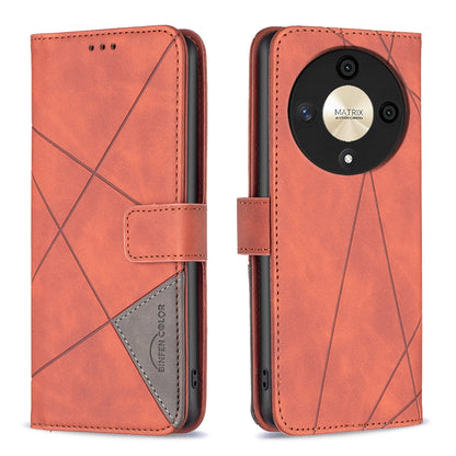 Honor X9b Wallet Case – Rhombus Texture PU Leather, Magnetic Buckle, Card Slots, Stand Function, Shockproof Protective Cover