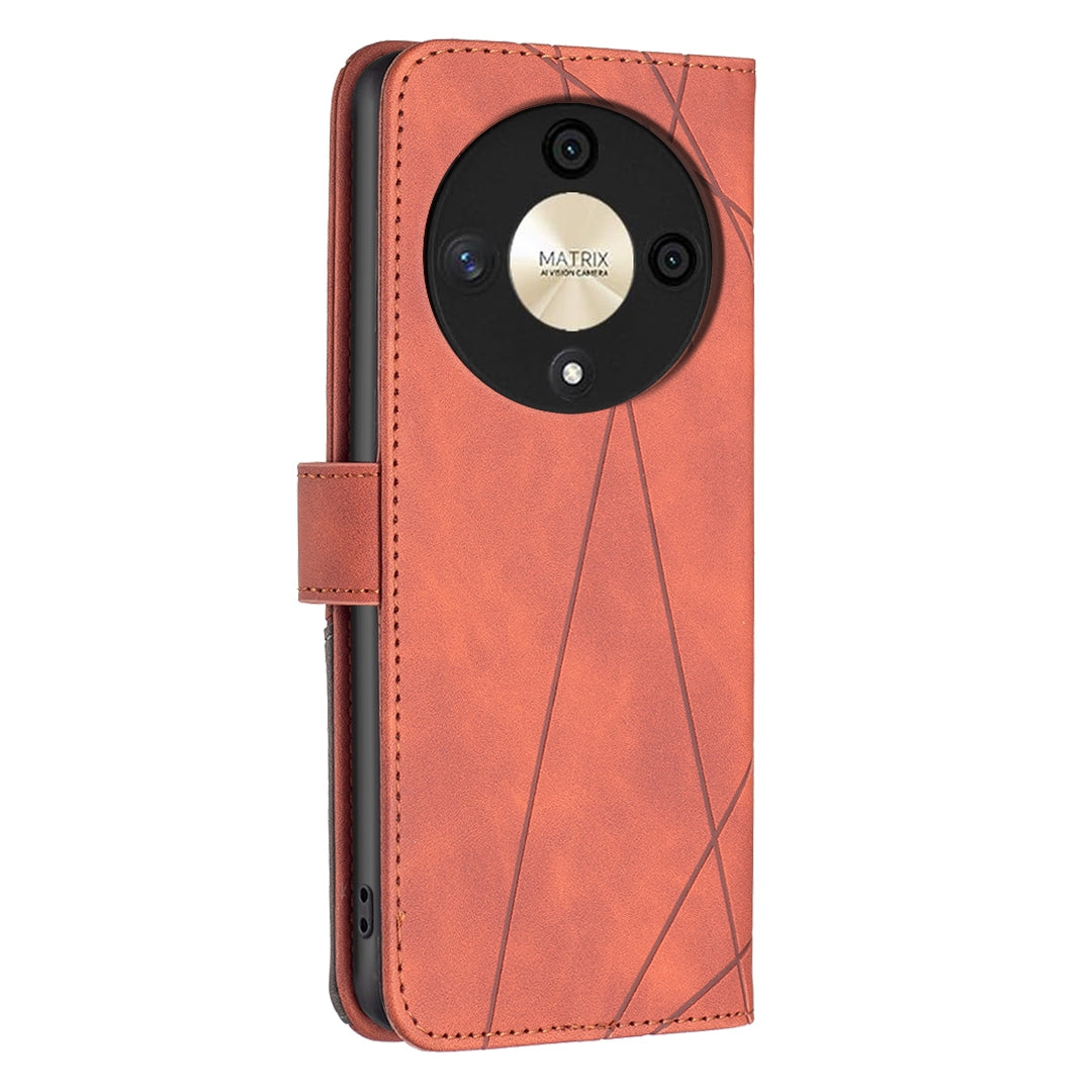 Honor X9b Wallet Case – Rhombus Texture PU Leather, Magnetic Buckle, Card Slots, Stand Function, Shockproof Protective Cover