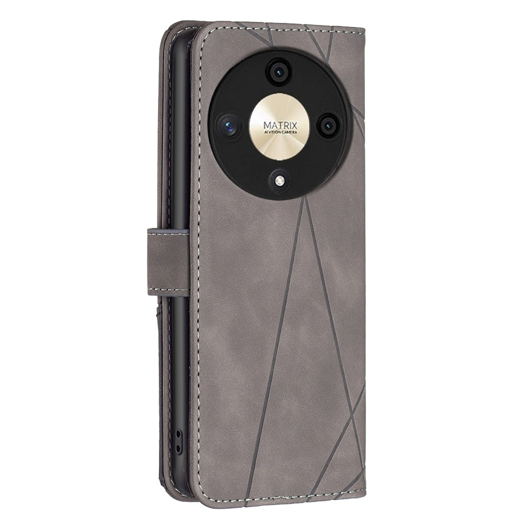 Honor X9b Wallet Case – Rhombus Texture PU Leather, Magnetic Buckle, Card Slots, Stand Function, Shockproof Protective Cover