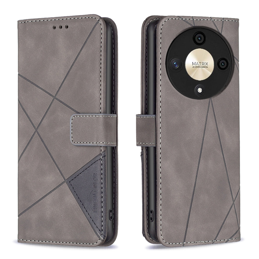 Honor Magic6 Lite 5G Wallet Case – Rhombus Texture PU Leather, Magnetic Buckle, Card Slots, Stand Function, Shockproof Protective Cover