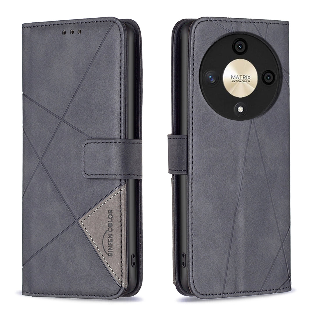 Honor X9b Wallet Case – Rhombus Texture PU Leather, Magnetic Buckle, Card Slots, Stand Function, Shockproof Protective Cover