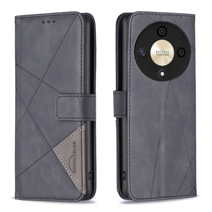 Honor X9b Wallet Case – Rhombus Texture PU Leather, Magnetic Buckle, Card Slots, Stand Function, Shockproof Protective Cover