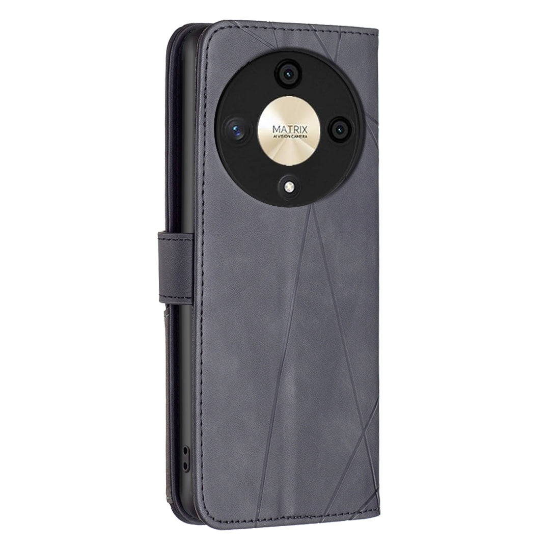 Honor X9b Wallet Case – Rhombus Texture PU Leather, Magnetic Buckle, Card Slots, Stand Function, Shockproof Protective Cover