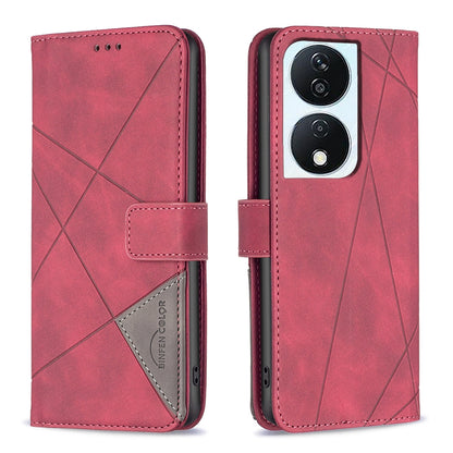 Honor X7b Wallet Case – Rhombus Texture PU Leather, Magnetic Buckle, Card Slots, Stand Function, Shockproof Protective Cover
