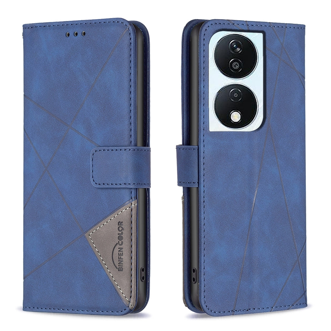 Honor X7b Wallet Case – Rhombus Texture PU Leather, Magnetic Buckle, Card Slots, Stand Function, Shockproof Protective Cover