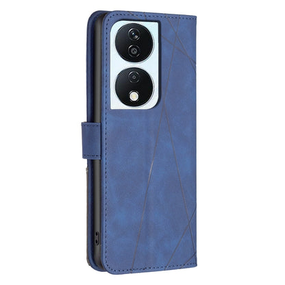 Honor X7b Wallet Case – Rhombus Texture PU Leather, Magnetic Buckle, Card Slots, Stand Function, Shockproof Protective Cover