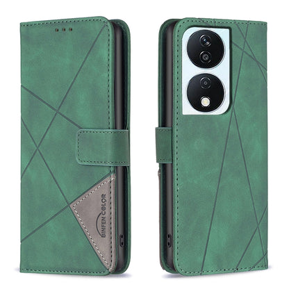 Honor X7b Wallet Case – Rhombus Texture PU Leather, Magnetic Buckle, Card Slots, Stand Function, Shockproof Protective Cover